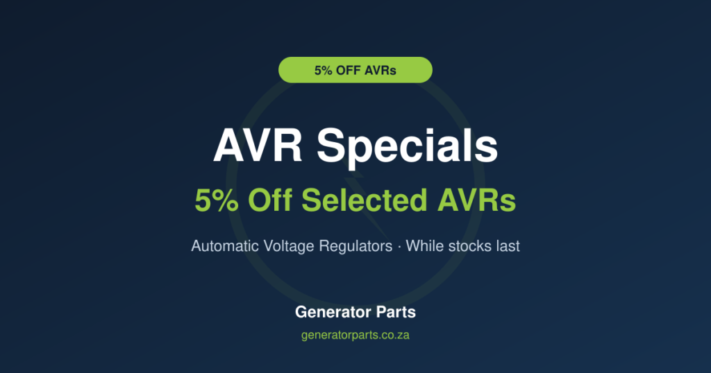 AVR specials banner — 5% off selected automatic voltage regulators at Generator Parts
